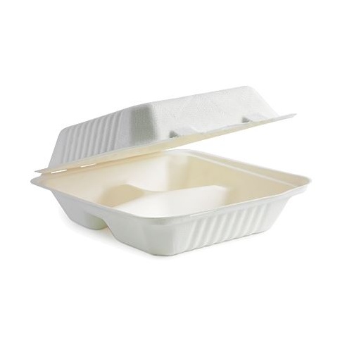 Sugarcane Dinner Clamshell 7.8x8x3" 3-Compartment (200/ctn)