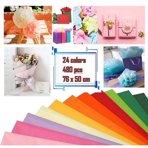 Wrapping Tissue Paper (24colors,480pcs,76x50cm)