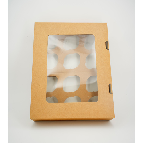 Window Cupcake Box #12 Kraft With Insert (100pcs, 350x270x80mm)