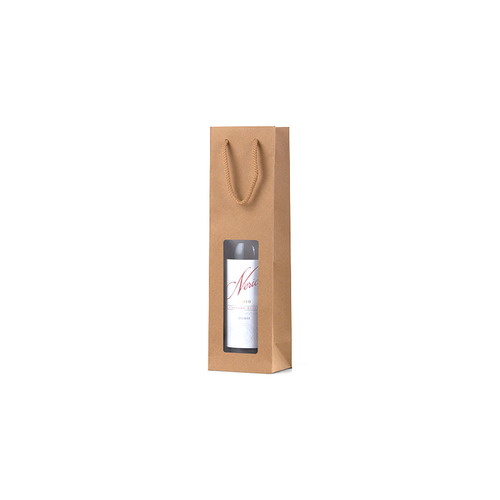 Brown Kraft Window Single Wine Bag (390x110+90mm, 100 pcs)