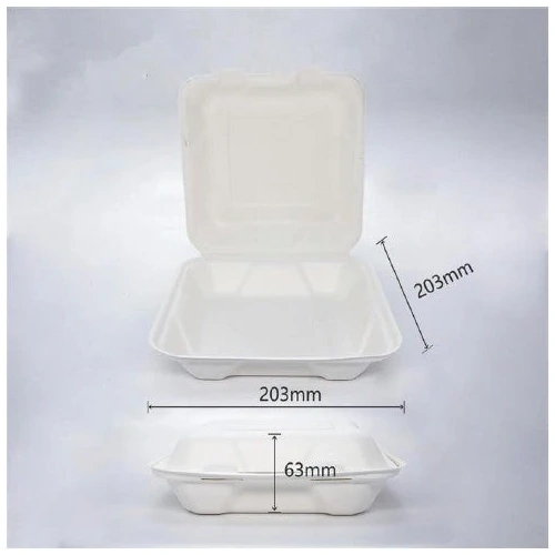 White Sugarcane Dinner Clamshell 8x2.5" (200/ctn)