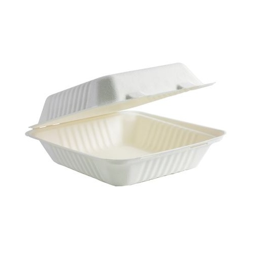 White Sugarcane Dinner Clamshell 8x3" (200/ctn)