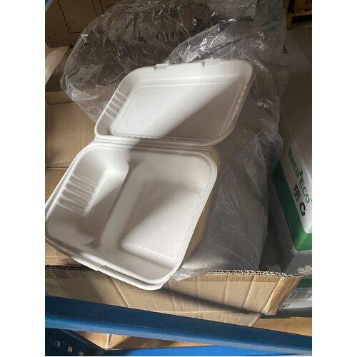 【Last sale】Sugarcane Clamshell 9x6x3" 2-Compartment (250/ctn)