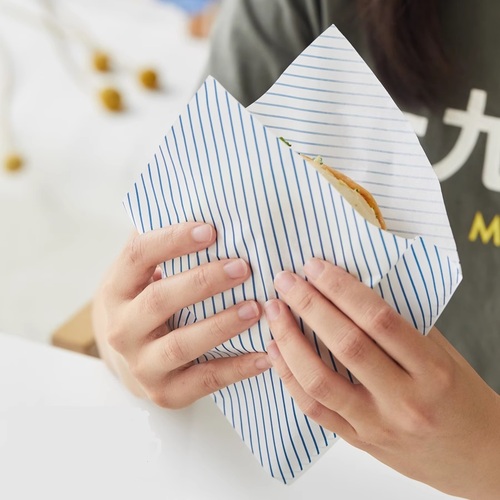 Greaseproof Paper Triangle Bag - Blue Striped  (170x170mm, 100pcs)