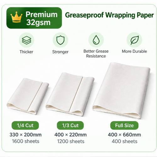 Premium Greaseproof Wrapping Paper 32GSM - 3 size