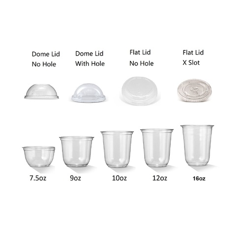 U shaped 12oz(425ml) disposable plastic PET snack cups with lids