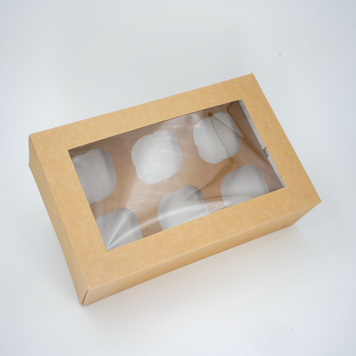 Window Cupcake Box #6 Kraft With Insert (100pcs, 270x175x80mm)