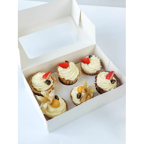 Window Cupcake Box #6 White With Insert (100pcs, 270x175x80mm)